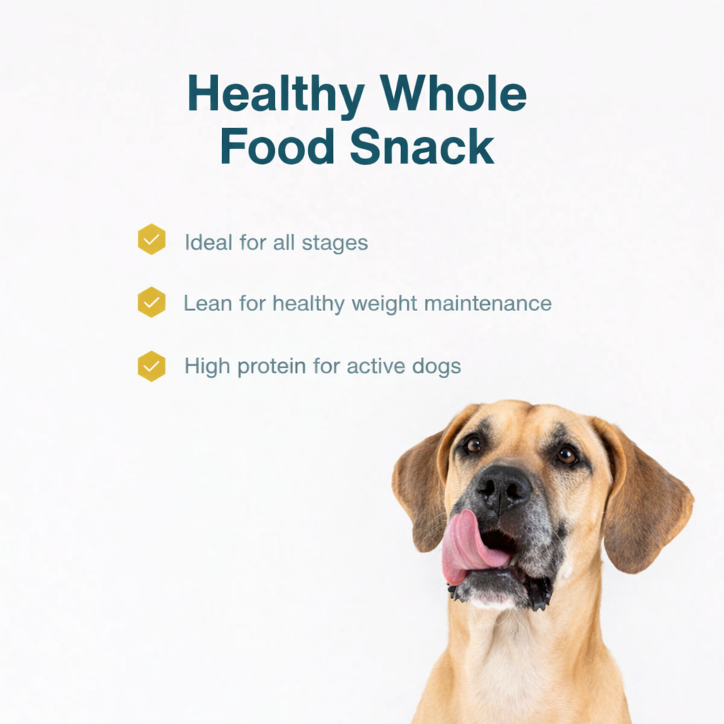 Fawn Great Dane licking his lips after receiving a healthy whole food dog snack