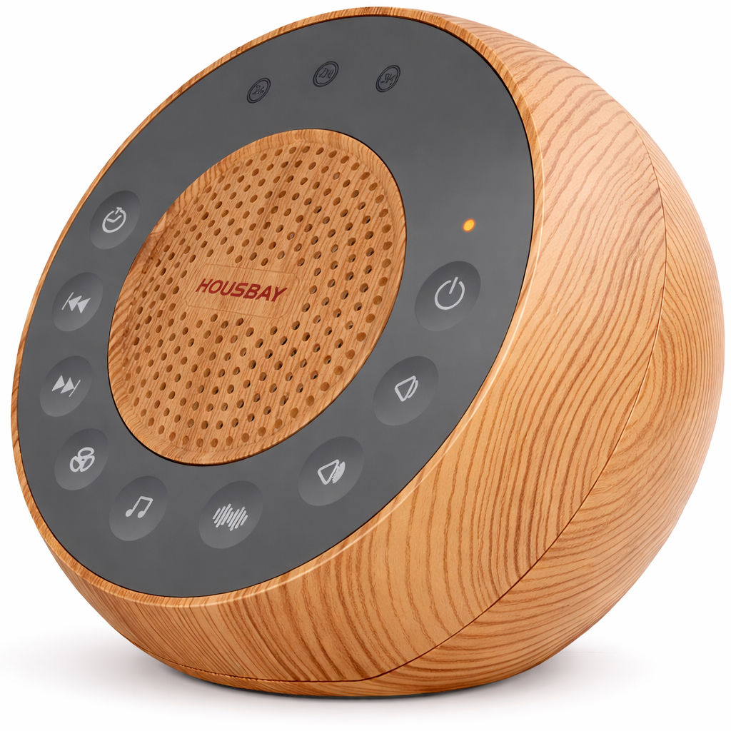 Wood grain white noise machine for calming dogs