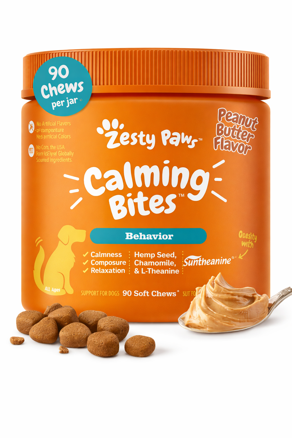 Zesty Paws Calming Bites for Dogs – Peanut Butter Flavor