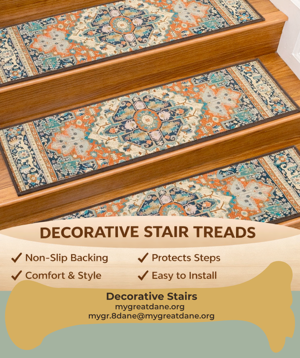 Non-slip decorative stair treads for dogs on hardwood stairs