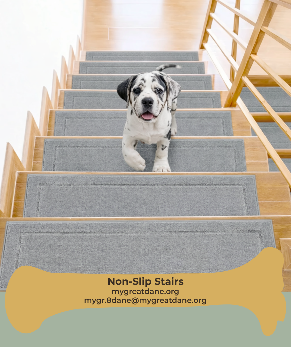Non-slip stair treads for Great Danes on slippery stairs (traction and safety)