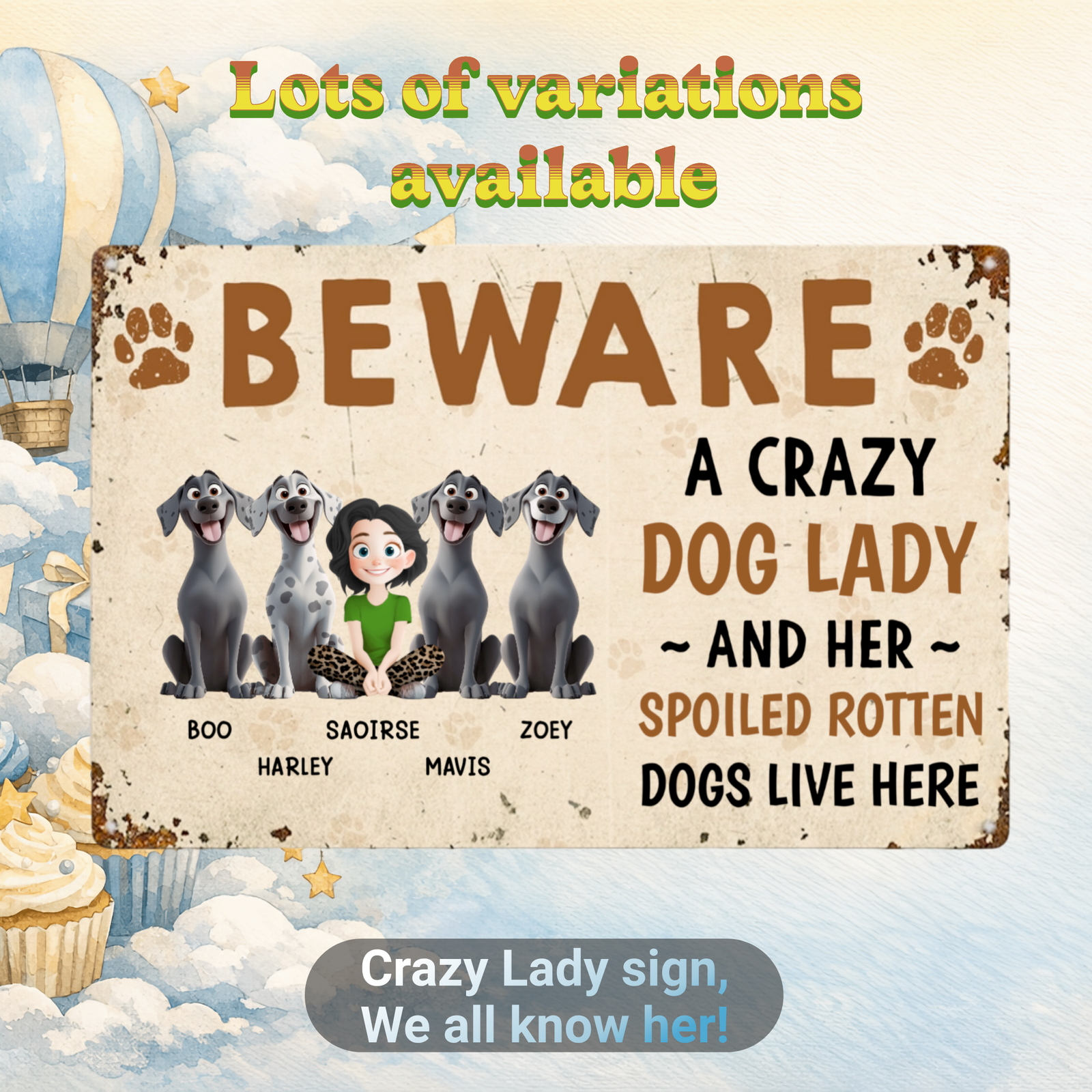 Great Dane Crazy Dog Lady Metal Sign