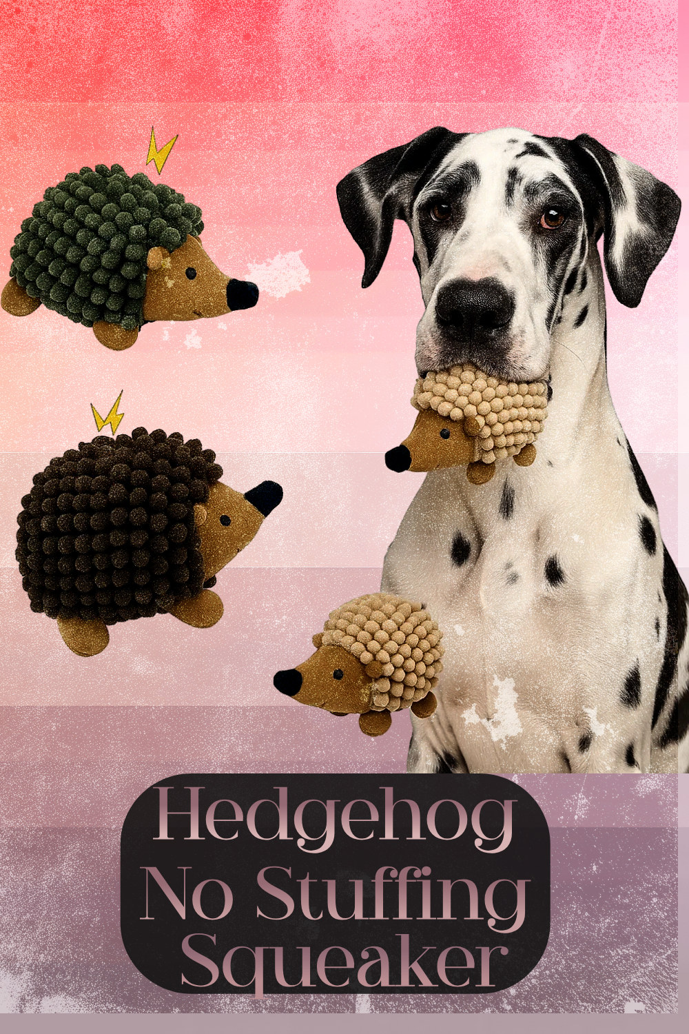 Great Dane With Hedgehog No Stuffing Squeaker